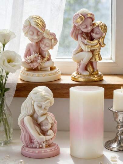 1pc Angel Mother Holding Child Silicone Mold - Warm Healing Design Reusable For Candle/Gypsum Resin Candle Mold Mother's Day Home Decoration Memorial Gift