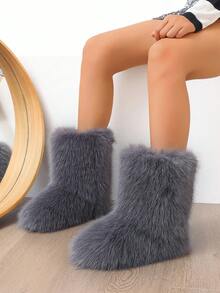 New Winter Warm Plush Faux Fur Snow Boots For Women - Dark Grey & Brown & Black Ankle Booties With Soft Lining, Cozy Slip-On Design For Cold Weather Outdoor & Indoor Wear Unisex Short Ankle Faux Raccoon Fur Snow Boots - Solid Classic Color, Super Smooth Fur Touches The Ground, Perfect For Christmas & Halloween, Y2K Style! Y2K Fashion Men's & Women's Snow Boots - Faux Raccoon Fur, Silky Smooth Floor-Reaching Fur, Solid Classic Shade, Ideal For Christmas & Halloween! Short Ankle Unisex Snow Boots With Faux Raccoon Fur - Solid Classic Color, Ultra-Smooth Fur Hits The Ground, Must-Have For Christmas & Halloween, Edgy Y2K Vibe! Christmas & Halloween Essential Faux Raccoon Fur Snow Boots (Unisex) - Solid Classic Hue, Smooth Fur Touches The Floor, Stylish Y2K Look! Y2K Short Ankle Snow Boots For Men & Women - Faux Raccoon Fur, Super Smooth Floor-Length Fur, Solid Classic Color, Great For Christmas & Halloween Celebrations! - 灰色 - 查看 6