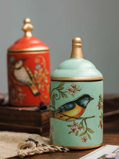 Vintage Flowers And Birds Ceramics Urn - Ash Cremation Vessel, Crematory Container For, Cremains Keepsake For Family Or Pet Memorial, Traditional Chinese Pottery Urn Compatible With Crematoria