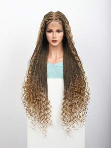 360°高清全蕾丝编织假发，无结波西米亚风编织假发，发尾卷曲，女士扭辫全蕾丝假发，带婴儿发，手工钩编合成纤维编织蕾丝假发，36英寸 - 彩色 - 查看 14