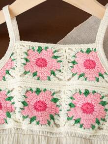 Baby Girls' Floral Patchwork Chiffon Solid Color Sleeveless Jumpsuit, Suitable For Beach Vacation In Summer - Apricot - View 6