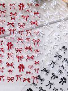 3片蝴蝶结美甲贴纸，红色、黑色、白色蝴蝶结美甲贴花，情人节DIY日式婚礼美甲饰品装饰，适合家庭/美甲沙龙使用，美甲用品 - 彩色 - 查看 8