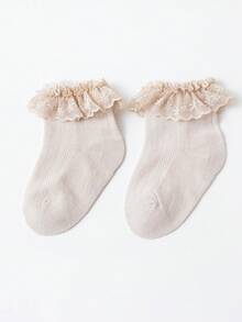 1 Pair Girls' Mesh Lace Trim Ankle Socks, Lightweight Princess Style, Spring/Summer - Multicolor - View 16