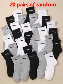 20双儿童中筒袜，儿童运动袜，新学期跑步袜，条纹，钩编设计，适合日常穿着，适合1-16岁男孩女孩，透气柔软舒适 - 彩色 - 查看 19