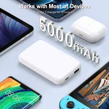 For Battery Pack, 5000mAh Magnetic Power Bank With Type-C Cable Fast Charging Lighting Input Wireless Portable Charger For 16/15/14/13/12/ All Series - White - View 2