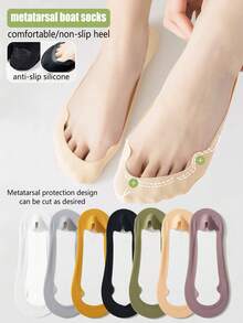 2/5/7 Pairs Women's Multi-Color Heel Cushion Boat Socks, Thin Ankle Socks For High Heels, Non-Slip, Invisible, Versatile For Daily Wear, Spring/Summer/Autumn - Multicolor - View 2