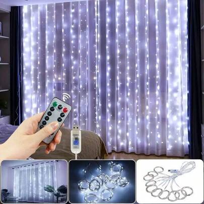 1pc Window Curtain LED String Lights, 8 Modes, USB Powered, Suitable For Valentine's Day, Wedding, Holiday, Bedroom, Birthday Party, Eid Decoration (Remote Control Not Included)