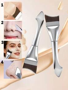 2pcs Fish Tail Face Mask Brush And Crescent Powder Foundation Brush, Ultra-Thin Seamless Flat Top Makeup Tools, Suitable For Concealer And Foundation, Valentine's Day Gift - Multicolor - View 14