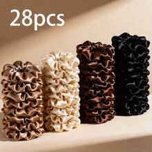 28pcs Satin Hair Scrunchies Set - Neutral Mocha Color Hair Ties | Black, Mocha Brown, Beige And Earth Tone Colors | Multipurpose Hair Accessories For Women ,Ponytail Holders ,Hair Elastics ,Hair Rope Elastic Band - Multicolor - View 11