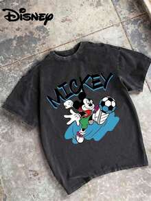 Disney UNIHLO  Mickey   Printed Summer Heavyweight Retro Washed Street Fashion Casual T-Shirt - màu đen - Xem 3