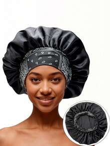 女士纯色光滑缎面睡帽，弹性印花，时尚休闲舒适，可作睡帽或发帽使用。 - bonnet-多色 - 查看 13