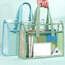 1 PC Transparent Storage Bag, Waterproof And Wear-Resistant Mesh Document Bag, Widened Webbing Handle Design For Comfortable Grip, PVC Fabric Is Waterproof And Stain-Resistant. - Blue - View 6