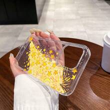 1个时尚春季油画太阳星辰图案TPU透明闪光手机壳，轻薄柔软硅胶材质，防摔防指纹，兼容 17/16/15/14/13/12/11 Pro Max/XR/X/XS Max，送给朋友的绝佳礼物 - 無色 - 查看 2