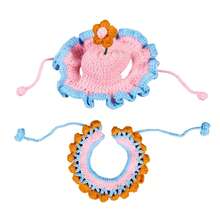 Handmade Knitted Pet Collar & Hat Set, Soft Yarn, Flower Design, Cat & Dog Accessories, Photo Props