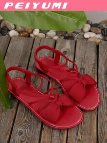 PEIYUMI Women's Fashion Sandals, Elegant Bow And Criss-Cross Strap Design, Comfortable And Versatile, Suitable For Various Occasions, Multiple Color Options - Red - View 7