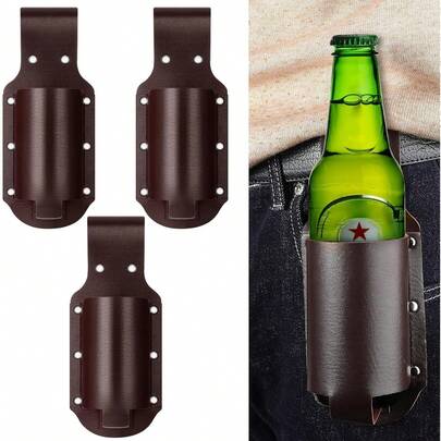3 Pcs Beer Holster Classic PU Leather Beer Holster Bottle Holders Drink Belt Waist Bag Drink Holder For Travel Outdoor BY