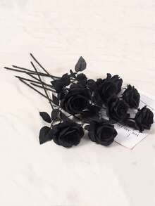20支黑色玫瑰仿真花，适合装饰，玫瑰花，可用于婚礼季、家居装饰、优雅婚礼装饰、花束摆设、家用仿真植物、花园和卧室装饰、婚礼中心摆件、花束、仿真花、餐桌中心摆件、女士礼物、仿真花 - 黑色 - 查看 9