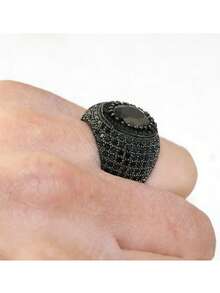 1 Miếng Sang trọng Hợp kim kẽm Khối Zirconia  Trang trí Nhẫn Cho nam giới Cho bữa tiệc Hợp kim kẽm Đen - màu đen - Xem 9