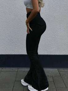 女士提臀牛仔裤，高弹力收腹紧身裤，时尚优雅休闲裤，适合约会、通勤、购物 - 黑色 - 查看 4