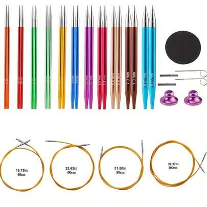 1/9pcs Colorful Stainless Steel Detachable Circular Needles, Crochet Hooks, Sewing Tools, Assorted Sizes 3.0mm-6.0mm, Suitable For DIY Sweaters, Scarves, Dolls And Other Handmade Sewing And Knitting Projects, Great Gift For Knitting Enthusiasts