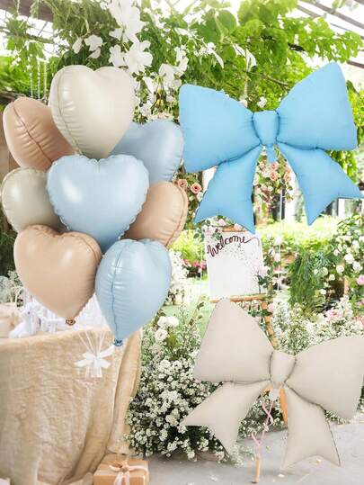 10 st 18" krämfärgade, karamellfärgade, ljusblå hjärtformade folieballonger, stora blå krämfärgade rosettballonger, lämpliga för födelsedagsfest, babyshower, årsdag, alla hjärtans dag, mors dag-dekoration