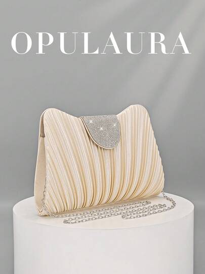 1pc Apricot Elegant Pleated Satin Clutch Bag, 1pc Fashion Metallic Clutch Bag With Diamond Decor, Suitable For Women's Party, Wedding, Formal Dinner, Gala Occasions. Great Gift For Party Girls, Female Friends, Applicable To Various Occasions Such As Gatherings, Weddings, Balls, Formal Dinners/Galas, And The Best Gift For Women.