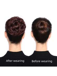 假发、发髻假发、发圈、哑光高温丝质发髻假发、发髻假发、后脑勺假发片、大号发饰、成人花朵发髻