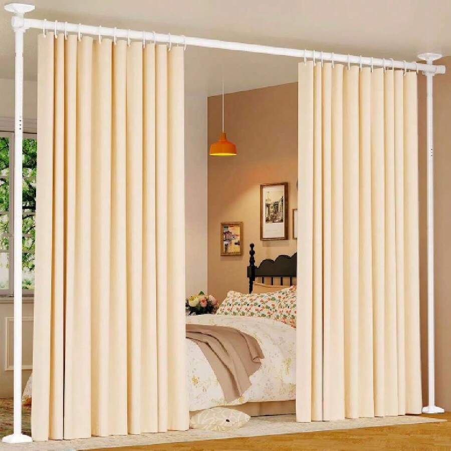 Room Divider For Room Separation, Tension Curtain Rods No Drilling, 4-10ft(H) 28-70inch(W) Adjustable Temporary Privacy Wall Divider, Heavy Duty Freestanding Space Partition Separator, White,39832977 - 白色 - 查看 1