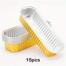 重型不粘铝箔烤盘套装 – 长方形迷你面包和布朗尼烤盘，适用于空气炸锅、烤箱、烤架和露营 – 可重复使用、可堆叠、可用洗碗机清洗 | 非常适合制作布朗尼、热狗、准备餐食、聚会和商业厨房。 - 金色 - 查看 15