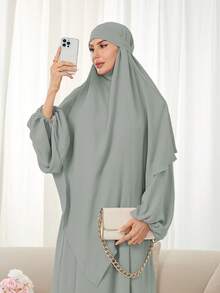 2pcs Set: Khimar Hijab Prayer Headscarf + Loose Comfortable Abaya Clothing, Suitable For Women's Daily Wear And Prayer, All Season,Beach,Holiday - Multicolor - View 15
