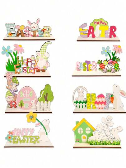 1pc Wooden Easter Bunny Figurine, Vibrant Yellow, Blue, Pink Easter Rabbit Statue For Indoor/Outdoor Spring Home Decor, Shelf, Tabletop, Garden Decoration