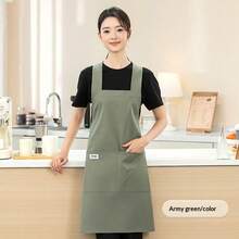 Unisex Chef Apron With Large Pockets, Criss-Cross Strap Design, Waterproof And Splash-Proof, Wider Straps [Military Green] - Army Green - View 2