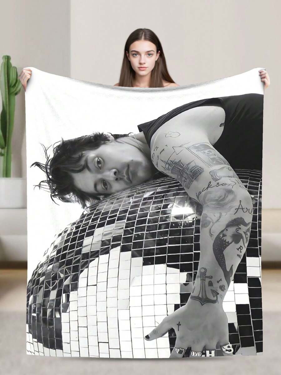 One Merch Direction Throw Blanket Warm Blankets Breathable Air Conditioner Blanket For Car Classic Outdoor Blankets For Picnic For All Season - 黑色 - 查看 1