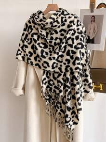1pc Elegant Vintage Leopard Print Jacquard Faux Cashmere Scarf, Women's Fashion Versatile Warm Shawl Wrap For Daily Matching And Decoration - Multicolor - View 2