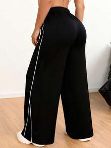 Women's Spring New Casual Straight Leg Pants, Fashion Loose Fit Drawstring Waist Pockets, Suitable For Daily Wear - Black - View 2