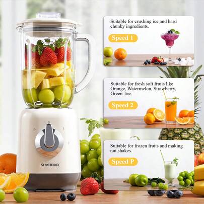Portable Juice Blender Powerful Kitchen Blender 1L Smoothie Maker With 6 Sharp Stainless Steel Blades, 1000ML Glass Jug, 2 Speed And Pulse Ice Crushing For Ice Cubes, Milkshake, Juice, Baby Food And Vegetable Drinks