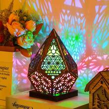 Starlight Projector Lamp,Boho Ambient Lighting Ceiling Projector Night Light, Wooden Colorful LED Lights For Bedroom Vintage Room Decor Aesthetic Unique Gifts For Christmas Halloween Birthdays - Năm mặt - Xem 6