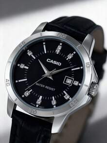 Casio Đồng hồ đeo tay nam phiên bản giới hạn "Trái Tim Đen" - Chống nước, máy quartz, mặt số lớn hiển thị ngày, dây đeo da thật MTP-V004L-1A - màu đen - Xem 6