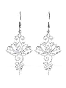 1 Pair Of Fashionable Hollow Lotus Inspired Hook Earrings Simple Geometric Pattern Lucky Pendant Earrings Banquet Men And Women Jewelry - Fashion - View 10