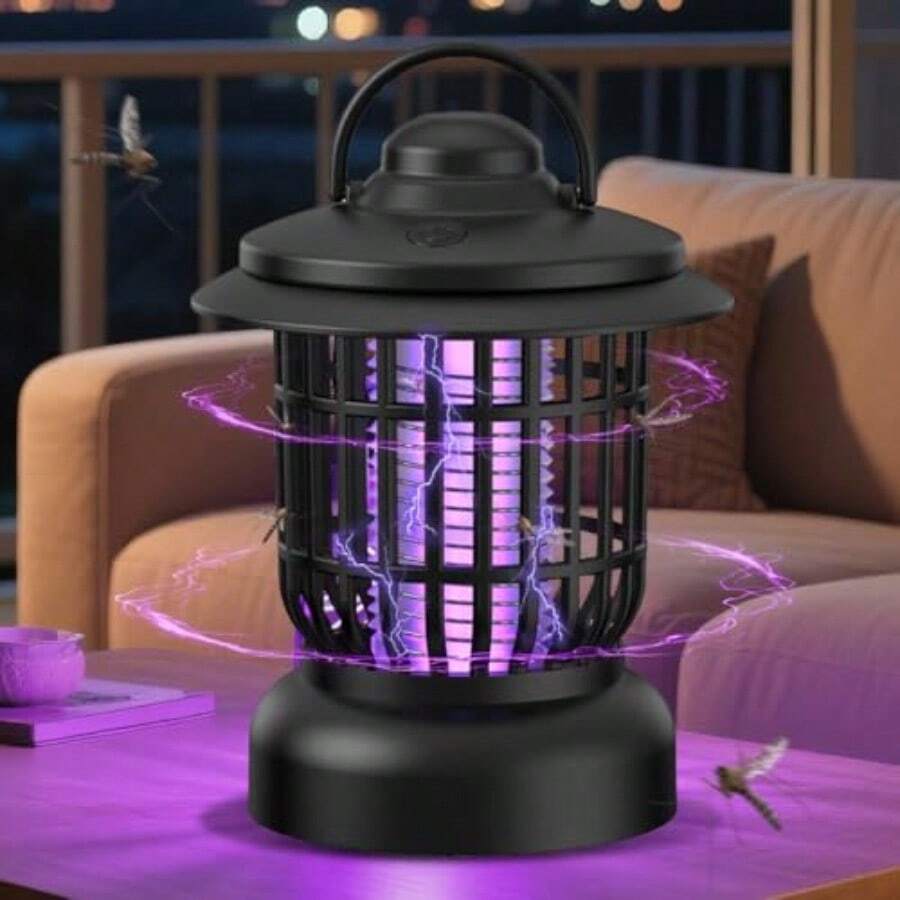 2 en 1 luz eléctrica Mata Mosquitos luz Nocturna de Camping luz Violeta Recargable Repelente de Mosquitos para jardín Camping Picnic habitación salón etc. - Negro - Ver 1