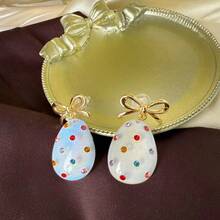 1 Pair Easter Egg Drop Earrings, Cute Bow Tie Colorful Rhinestone Resin Egg Shaped Earrings For Women, Holiday Party Daily Wear Spring Fashion Jewelry Gift - Multicolor - View 14