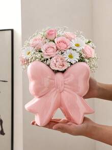 1个超大蝴蝶结装饰花瓶，可爱丝带设计，适合家居装饰、客厅桌面、卧室置物架和礼品展示 - 彩色 - 查看 1