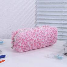 Small Leopard Print Pencil Case, Backpack, Large Capacity Cosmetic Bag, Stationery Pencil Case, Backpack - Plush Leopard Print - View 10
