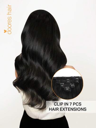 DOORES 7PCS Clip In Hair Extensions 100% Real Human Hair Natural Black 14-16 Inch 115g Remy Extensions For Clip In Human Hair With Invisible Straight & Thick Silky Weft Volumizing Straight Hair That Is Natural & Soft, Long Hair Clip Ins For Thinning Hairs For Women And Men Winter Christmas Cosplay/Campus / Date Night
