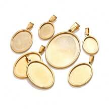 5个304不锈钢18K镀金椭圆形吊坠托盘，多种尺寸可选，凸面圆形珠子专用空白底座，DIY浮雕吊坠首饰制作材料 - 銀色 - 查看 7