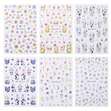 6 Sheets Flower Nail Art Stickers 3D Self Adhesive Spring Nails Decals Embossed Flower Nail Art Sticker Spring Floral Nails Arts Supplies Charming Wildflower Peony Dried Flowers Decor Accessories - 彩色的 - 查看 7
