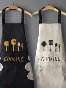 Waterproof Apron With Pockets, Unisex Kitchen Cooking Baking Apron, Fashion Home Waist Apron - Black - View 5