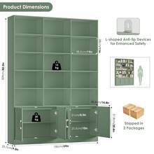 209cm Bookcase Tall Bookshelf With Doors 7-Tier Living Room Bookcase And Shelving Unit Free Standing Display Rack With 15 Open Compartments 209x150x23.7cm Green - Green - View 2