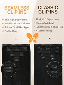 DOORES Seamless PU Clip-In Hair Extensions, 7 pcs, 110 g, Pure Black, 100% Human Hair, Tak Terlihat, Nyaman, Menyatu Alami, Mudah Dipakai untuk Wanita - S1 - View 7