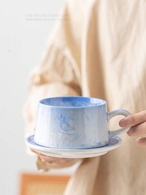 1 st/3 st keramisk exklusiv kristallin glasyr snöflingedesign 260 ml lattekaffekopp med fat, parmugg med dricksvatten, personlig mjölkmaltfrukostkopp, kreativ lattekonst grov keramik kontorskopp och fat (kristallin glasyr är en ugnsbränd typ, så varje färgdjup, mönsterstorlek kommer att variera)
